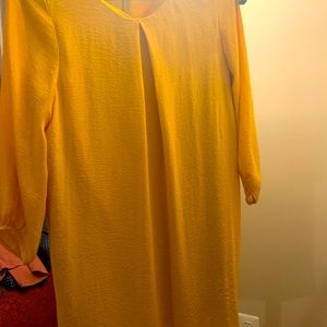 Mustard (front pleated) short and flowy dress